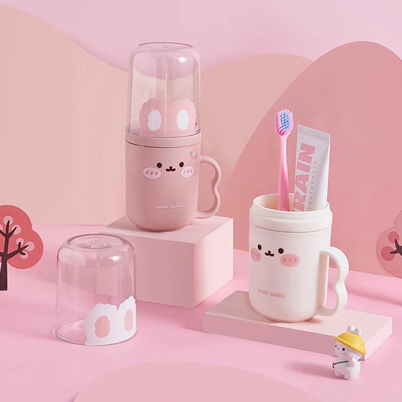 Portable Children's Cartoon Toothcare Box with Mouthwash Cup Travel & Household Dental Care Set Toothbrush Storage Case