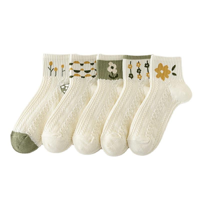 Damen Sommer Dünne Hübsche Mittelhohe Weiße Baumwollsocken