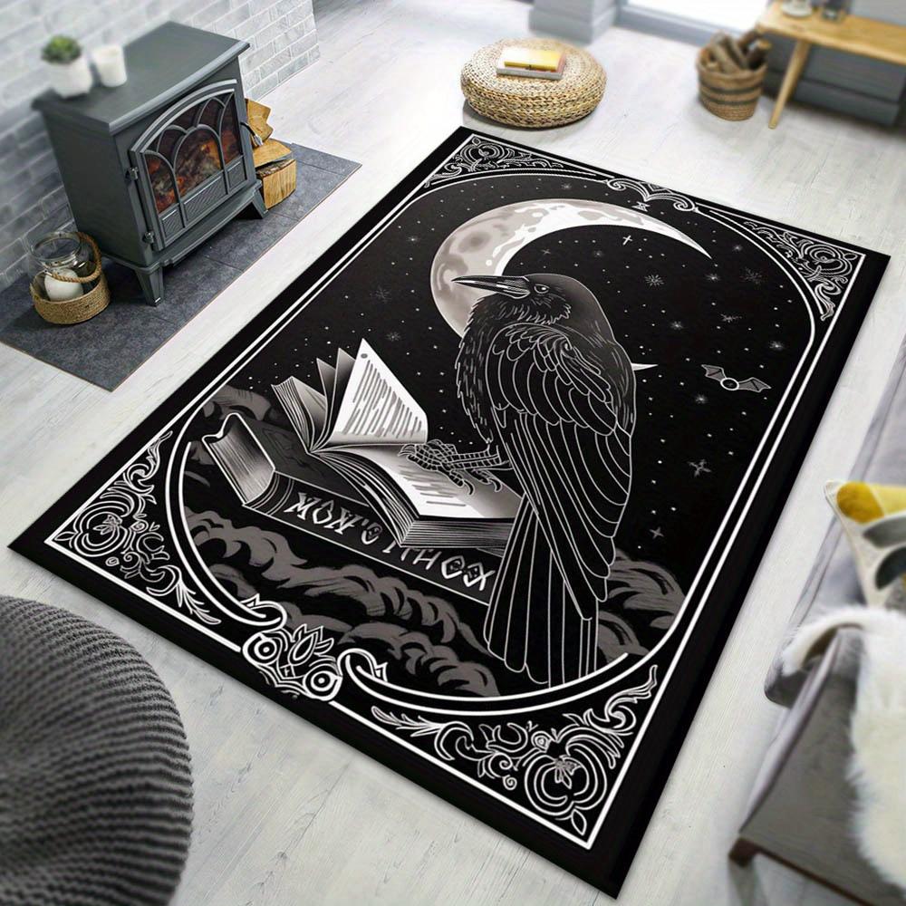 

Гтический ковер с дизайном ворона и луны | Полиэстеровый коврик с нескользящей основой | Черно-белые небесные мотивы | Идеально подходит для гостиной, спальни 50x80cm