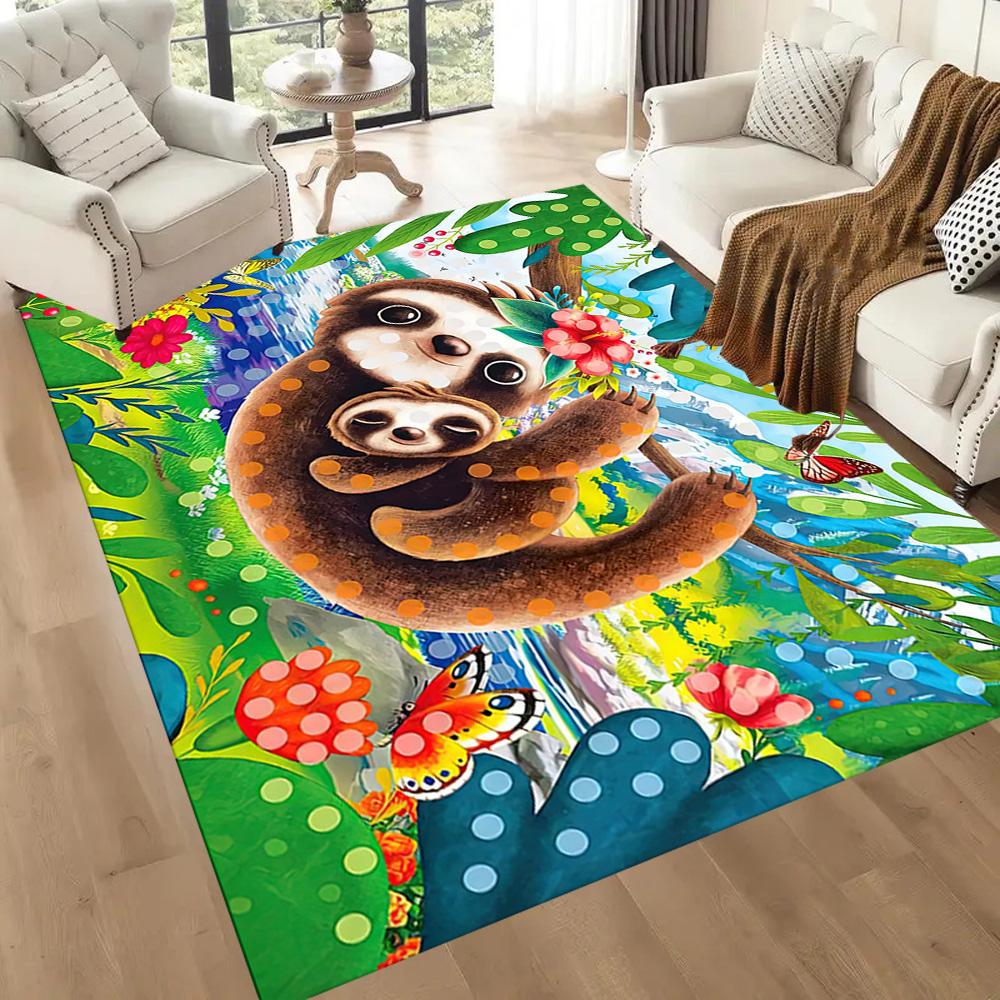 Sloth In The Jungle Square Rugs Are a Great Choice for Living Rooms, Bedrooms, Home Décor, and As Gifts.