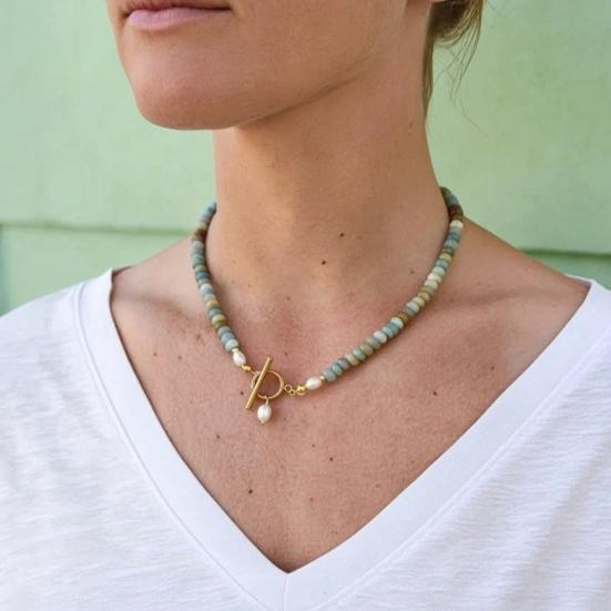 Women Necklace, Handmade Beaded Natural Gemstones Necklace, with Gold-Plated Clasp Versatile Necklace, for Daily Wear Beach Dates