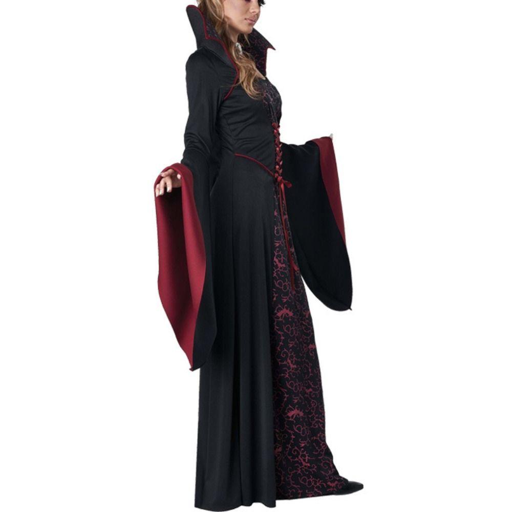 Bell Sleeve Halloween Clothing Stand Collar Children Medieval Printed Dress  Adults