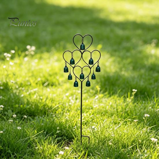 Unique Garden Art Vintage Metal Stakes, Heart Shaped Wind Chimes Stake Decor, Whimsical Lawn Sculptures Rustproof Gardens Stakes for Outdoor