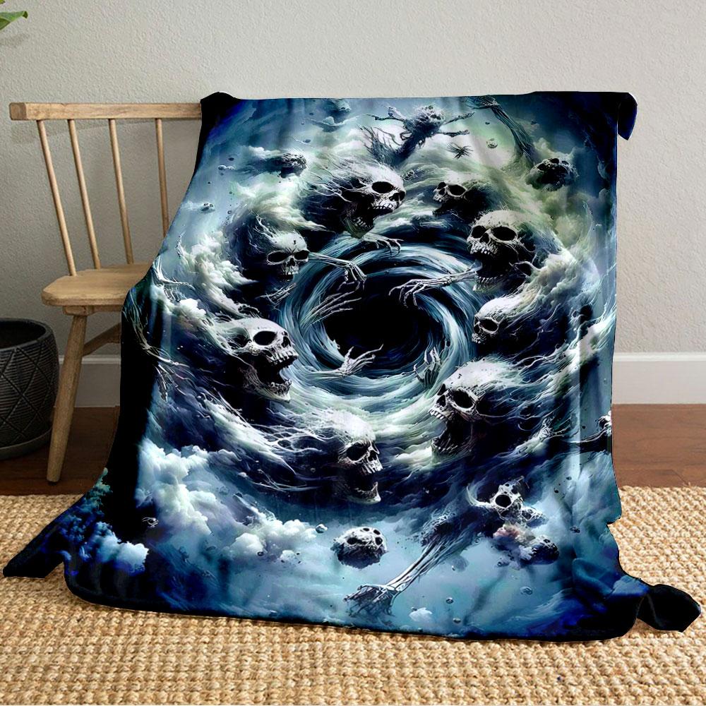 Swirling vortex of ghostly skulls and skeletal forms within cloudy mist. for all seasons blanket lunch break throw gift