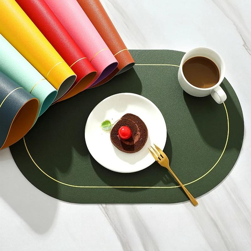 Faux Leather Placemats Set of 6 Double-Sided Color Oval Design Home Decor Kitchen Dining Table Placemats Heat Resistant pad