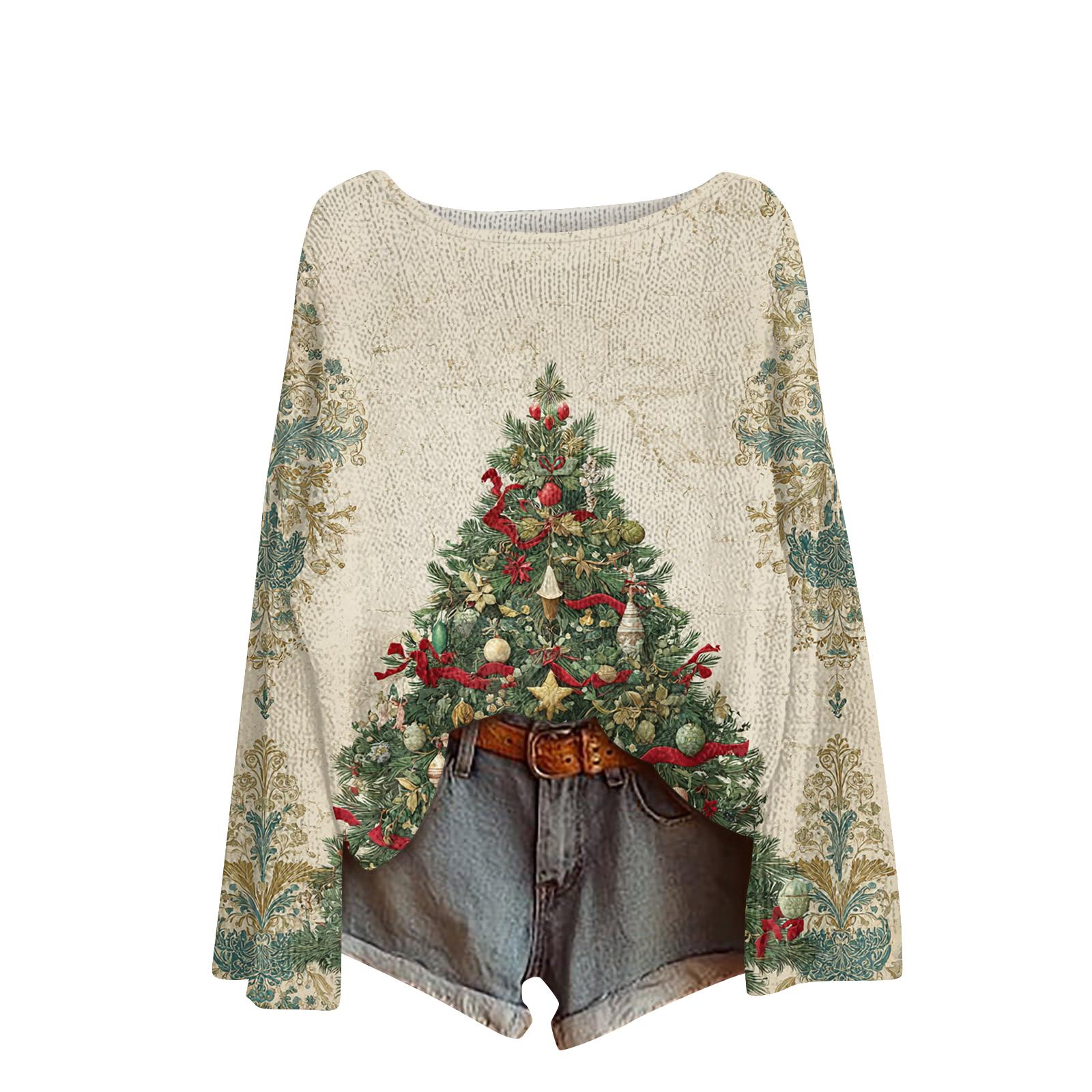 

Женский модный повседневный трикотажный свитер с длинным рукавом и рождественским принтом, круглый вырез L