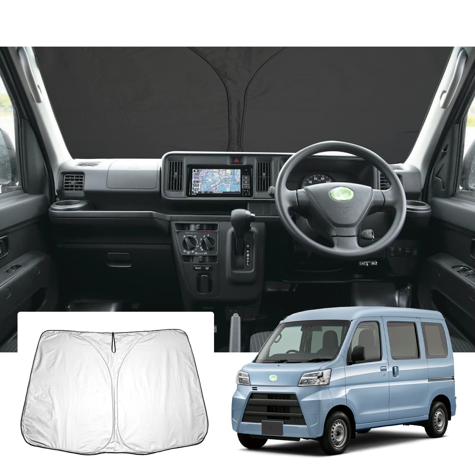 

DAIHATSU Car Sunshade for Daihatsu Hijet Cargo and Hijet Truck Windshield UV Light Heat UV Sunshade with Storage Easy Car Interior Security [GAFAT]