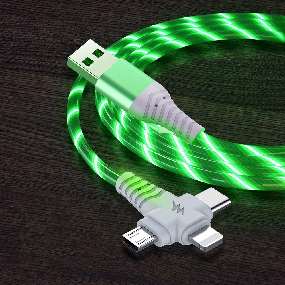 

Lines Data Cable Flow Luminous Lighting Charging Cable Data Cord 3 in1 USB Cable Fast Charger Wire 2M зелёный