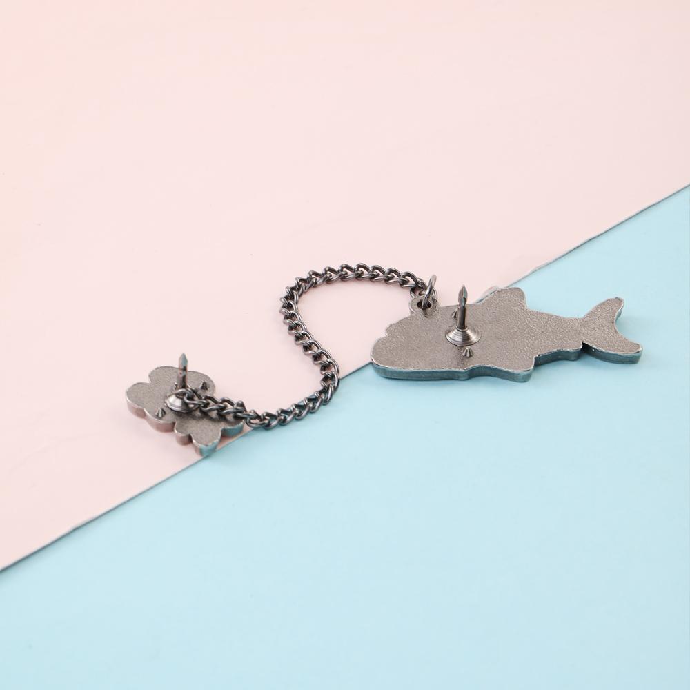 Cartoon Cute Rabbit Holding Shark Dinosaur Chain Lapel Pins Manga Anime Animal Brooches For Kids Backpack Bag Badge Gift