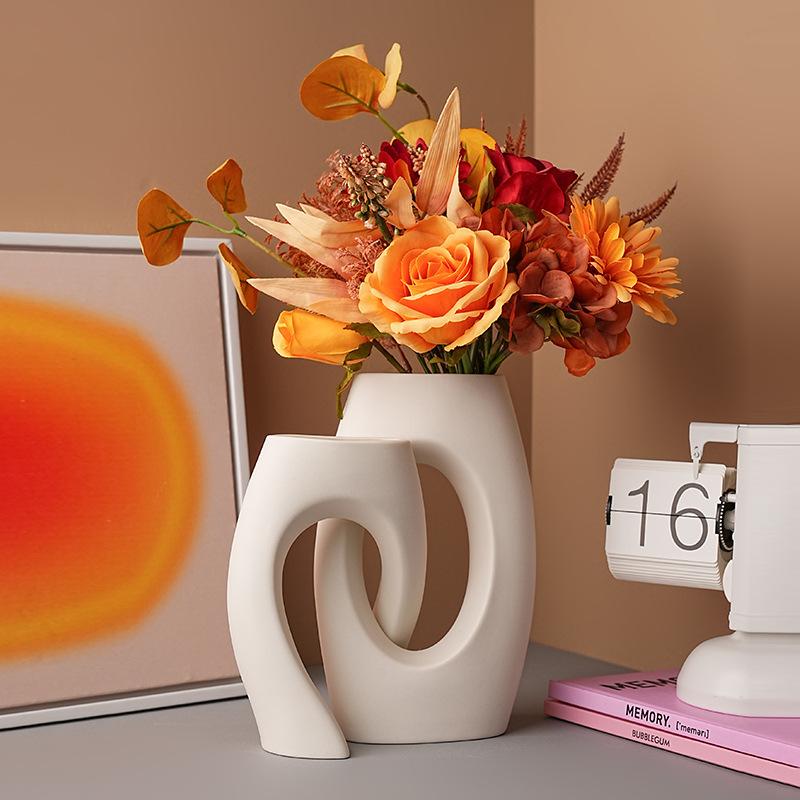 Nordic Ceramic Art Flower Vase, Modern Minimalist White Desktop Floral Container & Aesthetic Living Room Home Decor