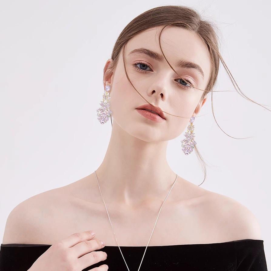 Flower Pattern Alloy Pendant Earrings With Crystal Accents For Women Fashion Jewelry