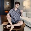 Pajamas Men's 1011 Spring and Summer New Short-sleeved Shorts Cardigan Set Ice Silk Printing High-end Loungewear