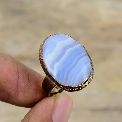 Bague Agate Dentelle Bleue Bague Cuivre Électroformé Bagues Ajustables Bijoux Fait Main Bague Pierre Précieuse Bijoux Cuivre Électroformé Cadeau Anniversaire