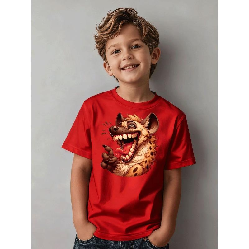 Boys T Shirt Kids Casual Trendy Hyena Cartoon Graphic Tee