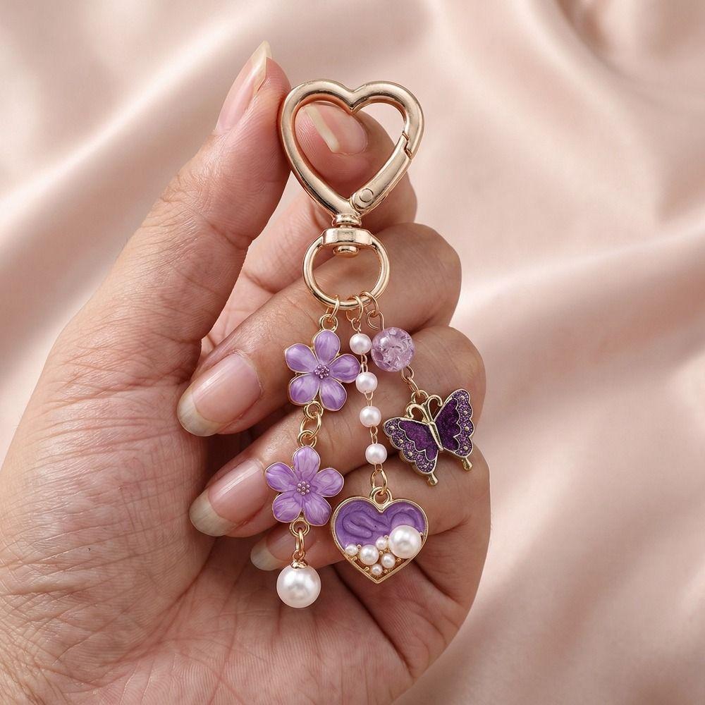 DIY Flower Pendant Hanger Bag Charm Multi-color Heart Key Ring  Car Keyring