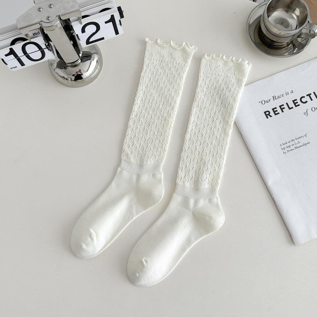 

Cotton Socks Women S Autumn And Winter Ballet Wind Rolled Mesh Breathable Calf Socks Hollow Pile Socks Literary Women S Socks One size fits all белый