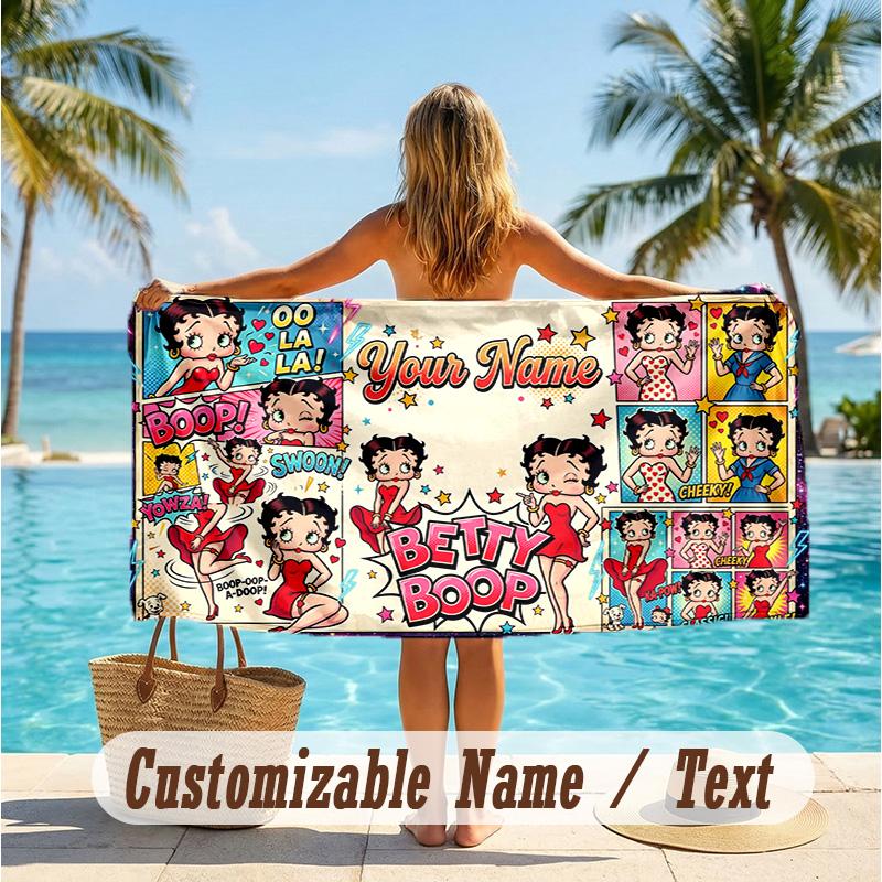 Custom Text Beach Towel, Soft Absorbent Swimming Multi-use TowelBetty Boop