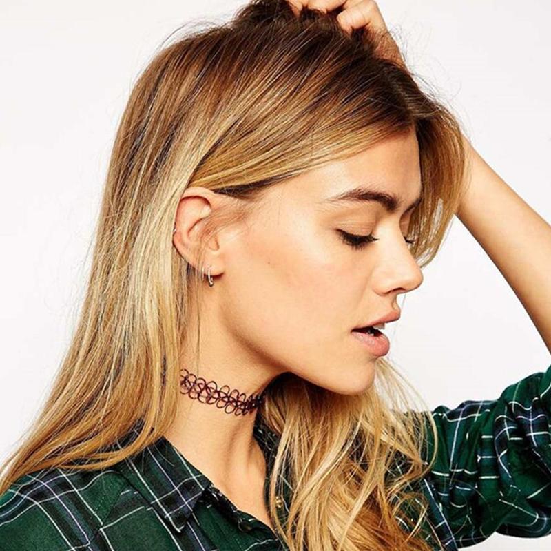 4pc Punk Stretch Tattoo Choker Women Vintage Elastic Black Tattoo Necklace Jewelry Wedding Party Girls Gift