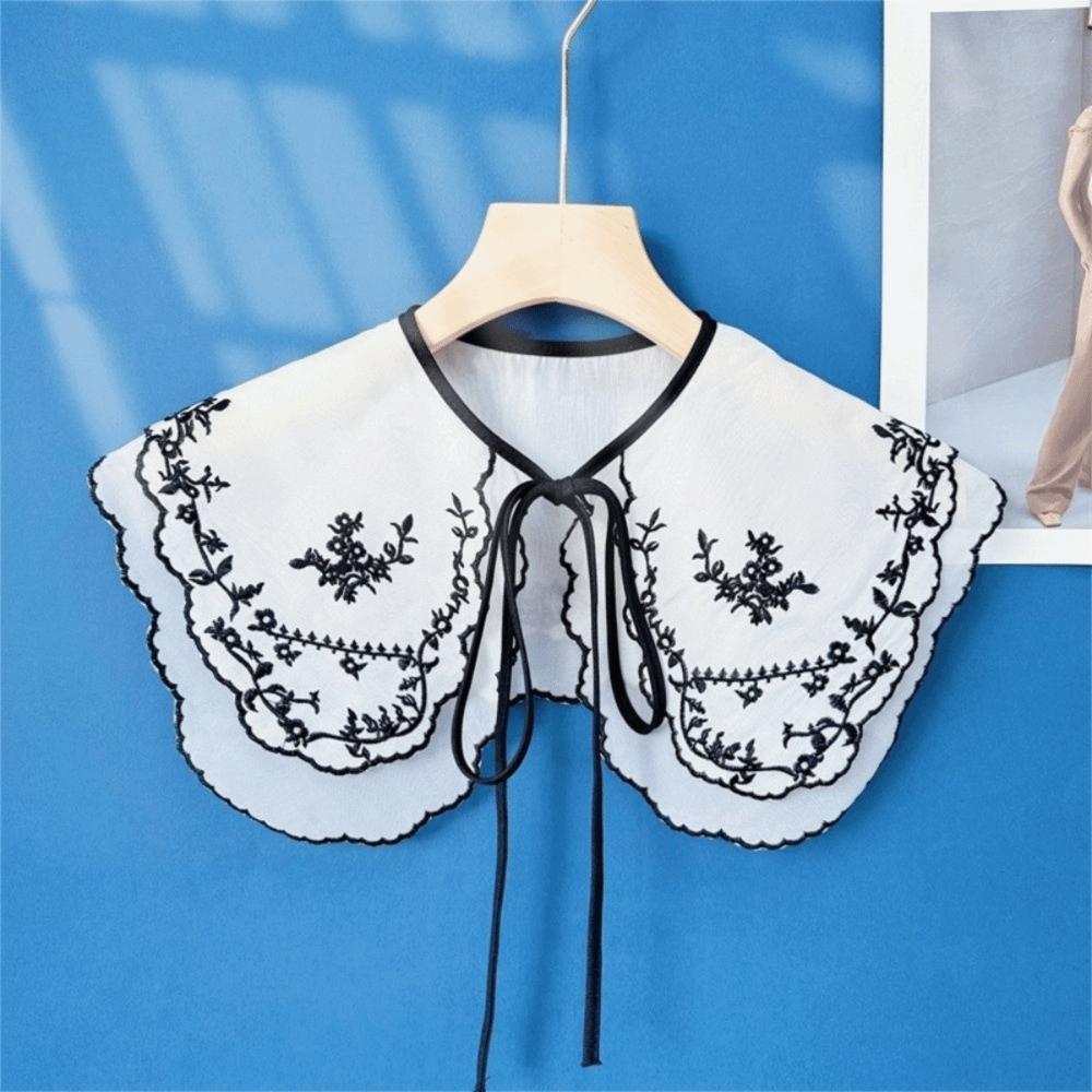 Elegant Organza Fake Collar Embroidered Imitation Pearl Decorative Shawl  Special Occasion Style C