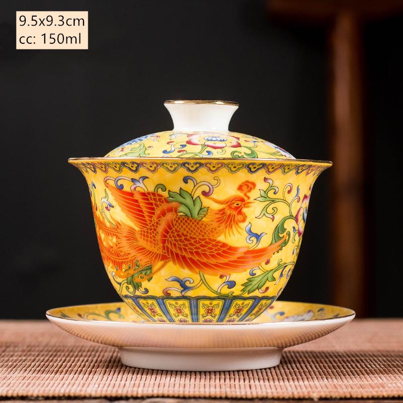 Ceramics Sancai Gaiwan Bowl Dragon and Phoenix Master Cup Tea Cup Handmade Enamel Color Tea Bowl High-end Respect Tea Set