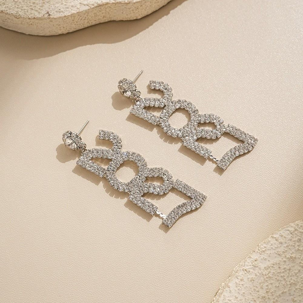Elegant 2027 Digital Earrings Rhinestone Stud Earrings Jewelry Happy New Year Earrings Party