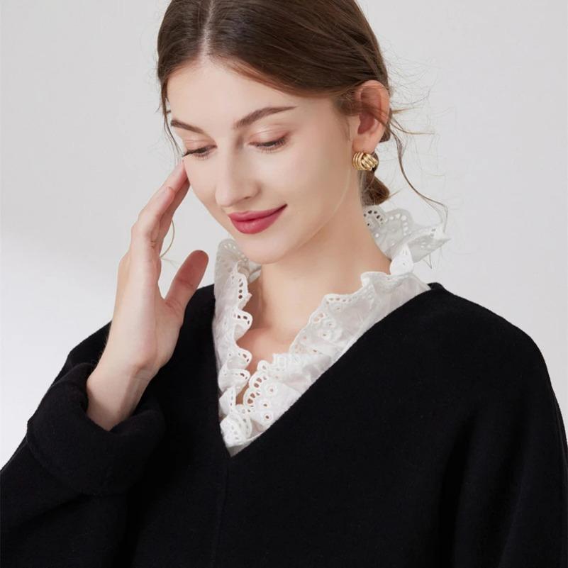 White V-neck Blouse Fake Turtleneck Collar Autumn Winter Interior Ruffle Decoration Collar Shirt Detachable False Collar Girls