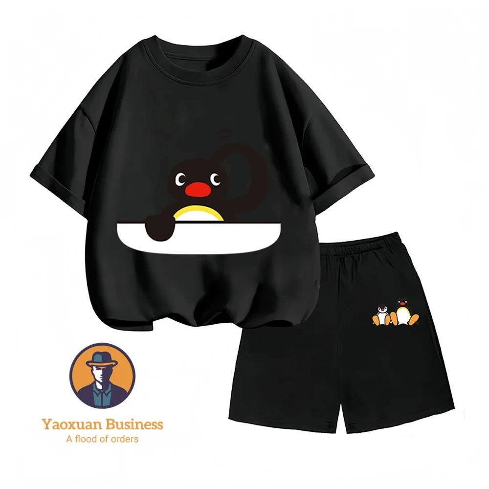Summer 2026 PINGU Two-Piece Set Children s Cartoon Print Fashion Hot Sale 100