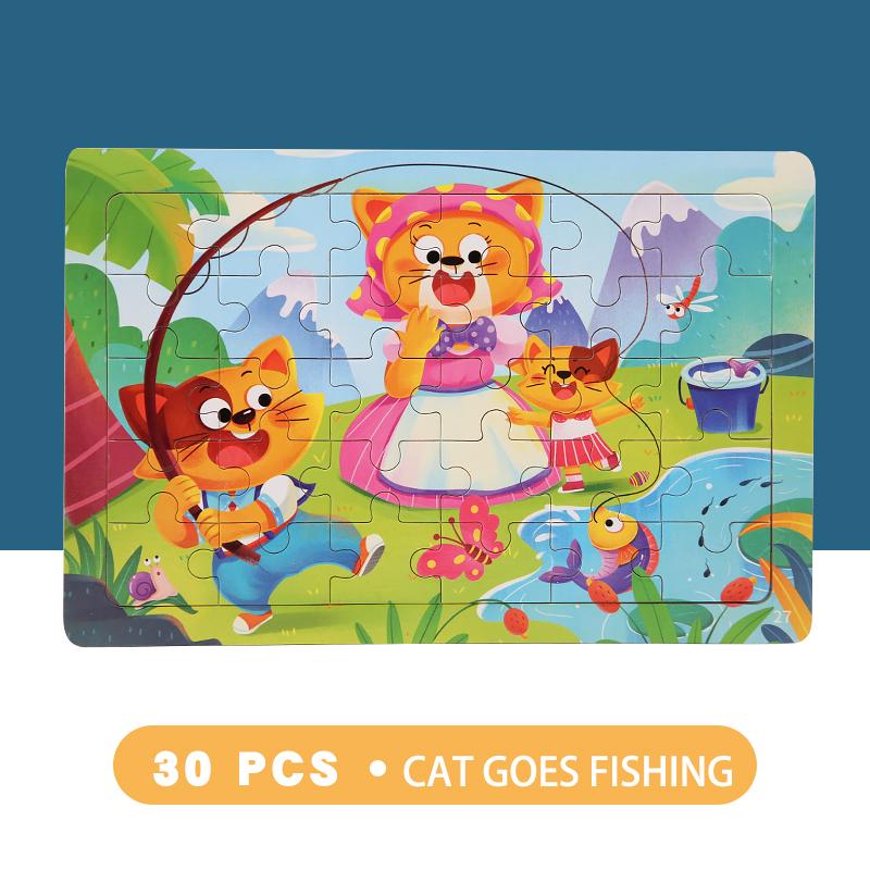 30 Piece Wooden 3D Puzzle Cartoon Animal & Vehicle Jigsaw Montessori Educational Toys for Kids Baby Years - Creative Gift