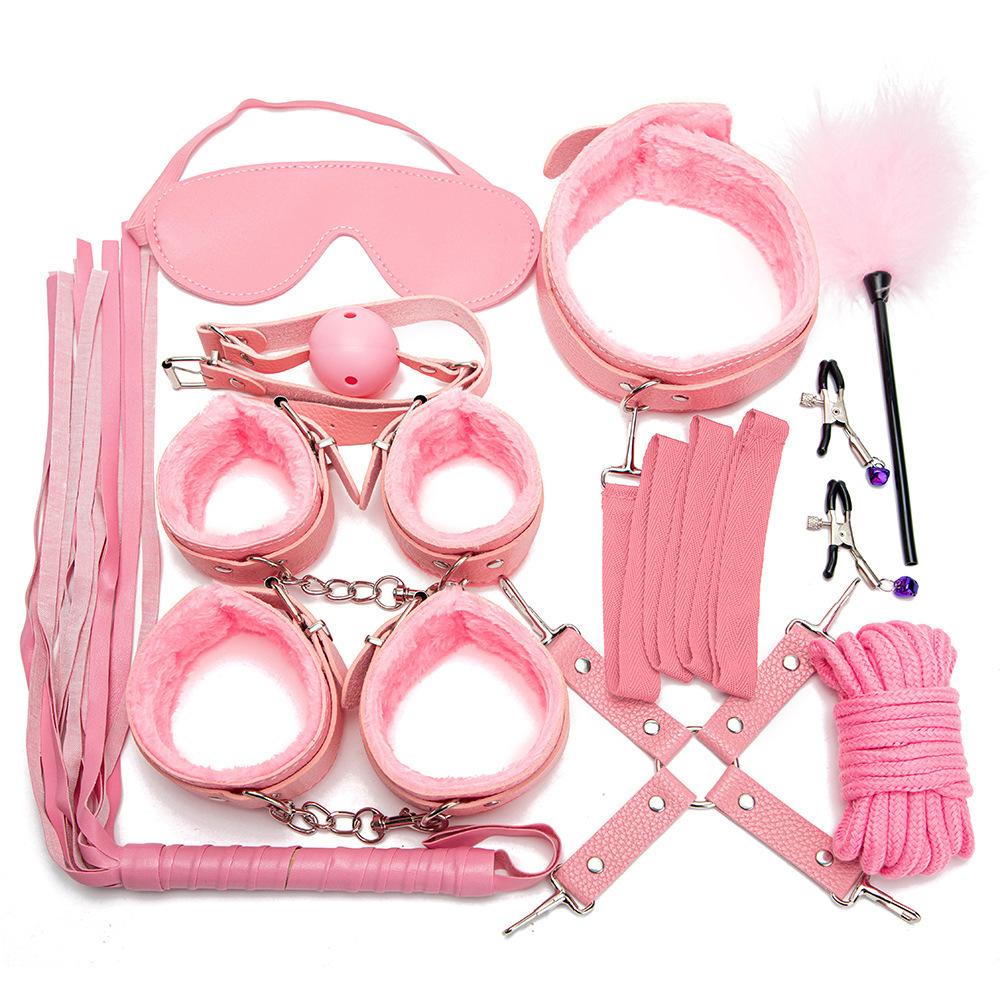 7 pezzi/set Divertimento per adulti Manette in pelle e peluche Manette per piedi Clip a croce per seno Giocattolo SM