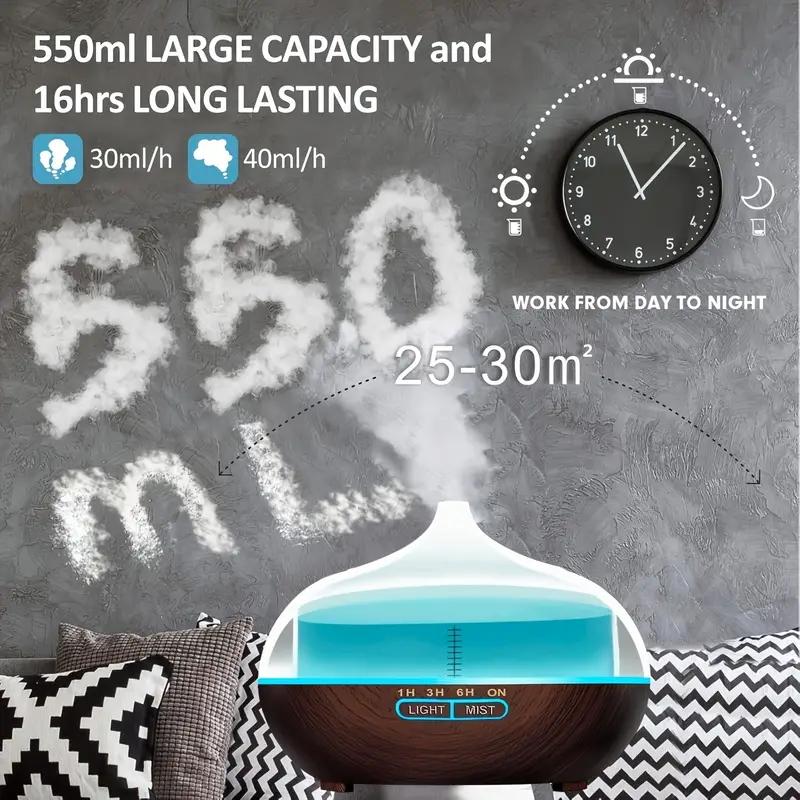 Eterisk oljediffusor 18,6 oz, Ultrasonisk aromaterapidiffusor med tåke, Luftfukter med 8 fargelys, 4 tidsinnstillinger