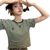 Versatile striped short-sleeved t-shirt women's ins trendy summer new Korean version design slim-fitting short student top