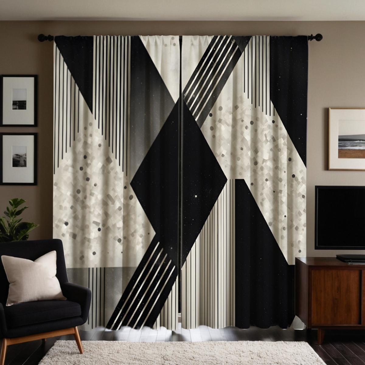 

2 шт. HD декоративная шторная линия Креативный геометрический черно-белый галстук цифровая печатная штора Стиль украшения дома Украсить W52H63inchW132H160cm