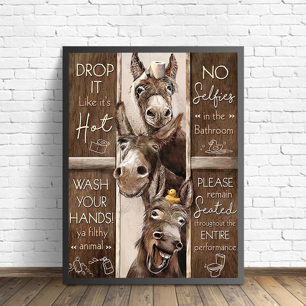 Toilet Rules Wall Art Canvas Painting Funny Bathroom Animal Cow Donkey Giraffe Poster Print Pictures Bathroom Home Decoration