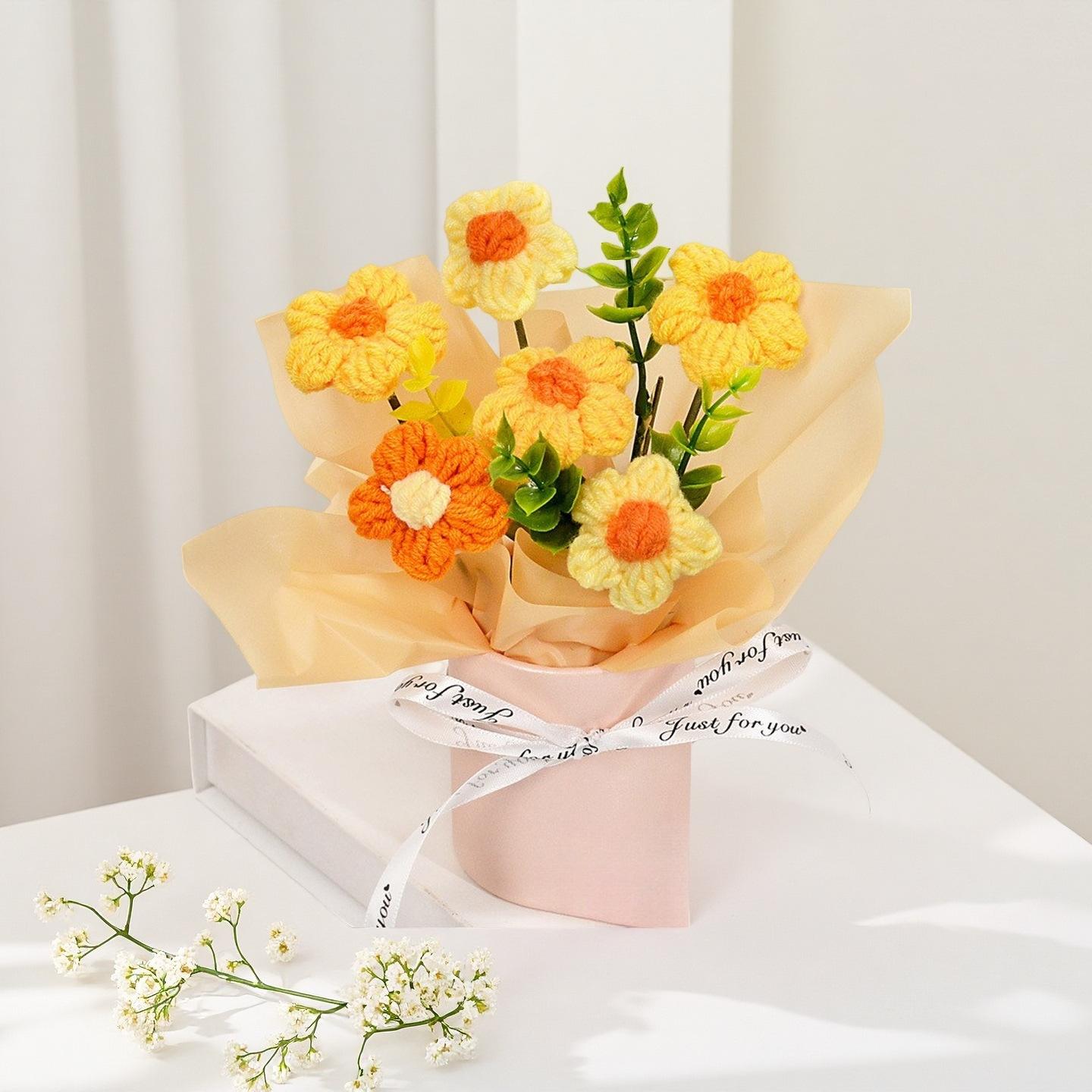 1pc Handmade Crochet Rose Bouquet, Knitted Rose & Daisy Flower for Mother s Day, Christmas, Thanksgiving & Home Decor