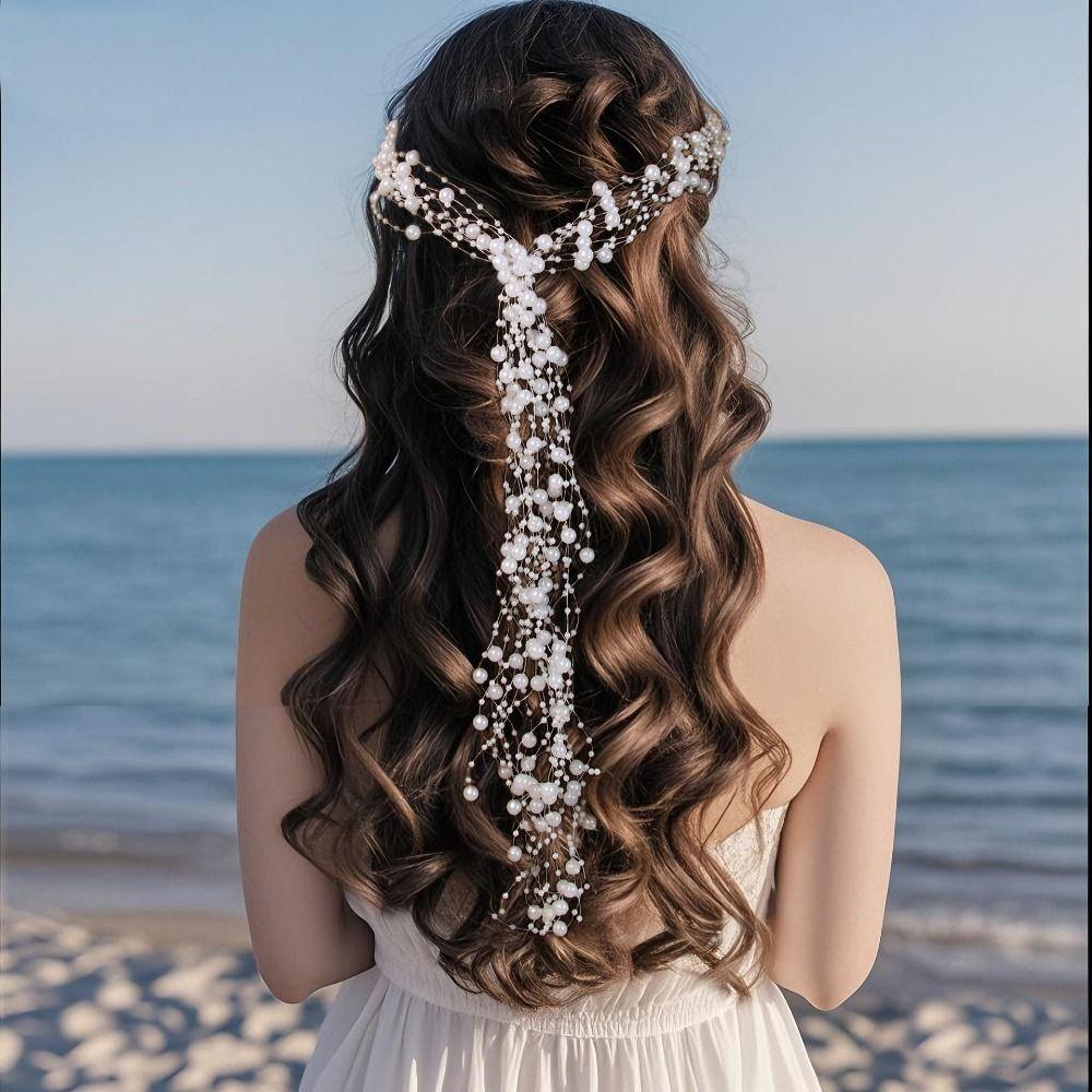 Multi-Layer Bridal Pearl Headband Handmade Women Daily Hair Wear Crystal Pearl Hair Vine Wedding
