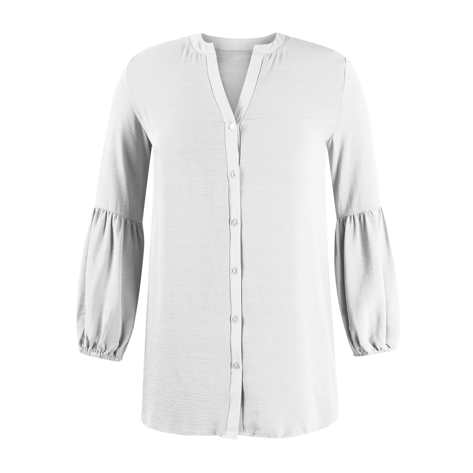 Женская однотонная повседневная свободная футболка-кардиган с длинными рукавами — фото 5