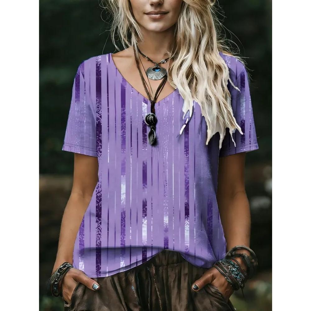 Fashion Versatile Flower Printed V-Neck Top Women's Short Sleeve Casual Comfortable T-Shirts Women’s