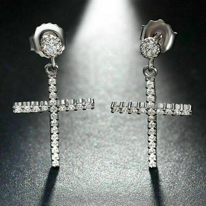 Stylish Women Drop Earrings With Cross Design Dazzling Tiny Zirconia Luxury Party Accessories Exquisite Female Jewelry