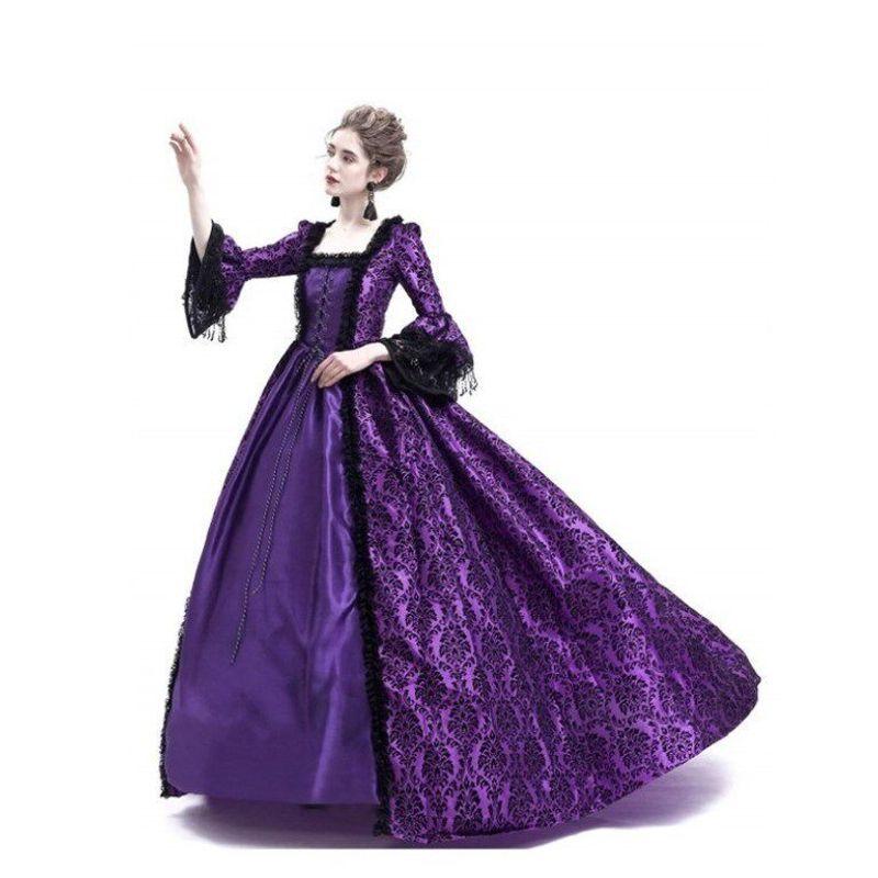 S-5Xl Large Size High-End Court Dress with Lace Splicing and Large Hem Skirt, Vintage Medieval Renaissance Dress