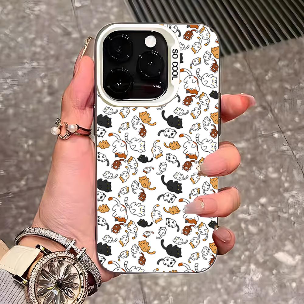 Cute Cartoon Cats And Dogs Phone Case For IPhone 17 Pro Max 16 15 14 13 11 12 Mini Xs Xr 8 Plus Se Color Silver Cover