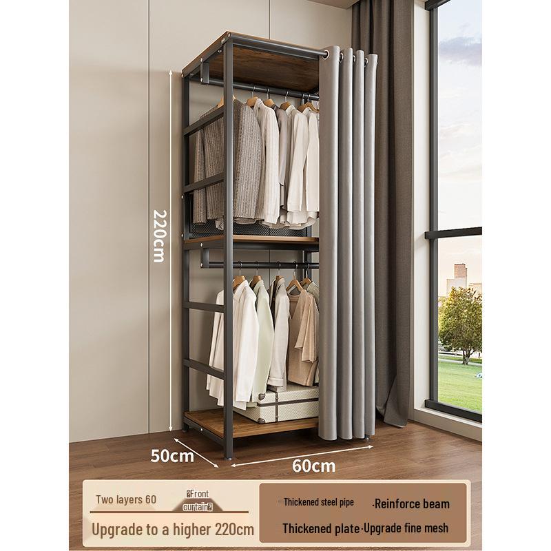 Metal Walk-In Wardrobe: Floor-Standing Clothes Rack, Open Garment and Hat Rack, Bedroom Shelf Assembly