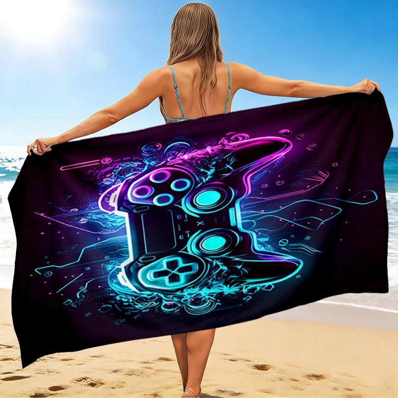 1Pc Neon Controller Art Beach Towel, Quick Dry, Multi-Use for Beach Pool Gym Yoga Home Travel, Christmas, Halloween, Xmas Gift M928765