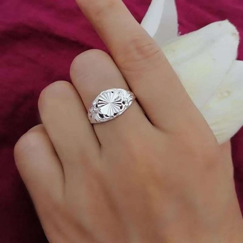 Elegant Adjustable Silver Rose Ring for Women - Court Style Luxury Retro Design