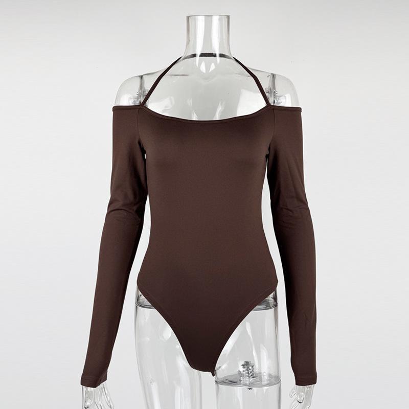 

Женский комбинезон с халтером и открытыми плечами - Сексуальный европейский и американский стиль Large коричневый
