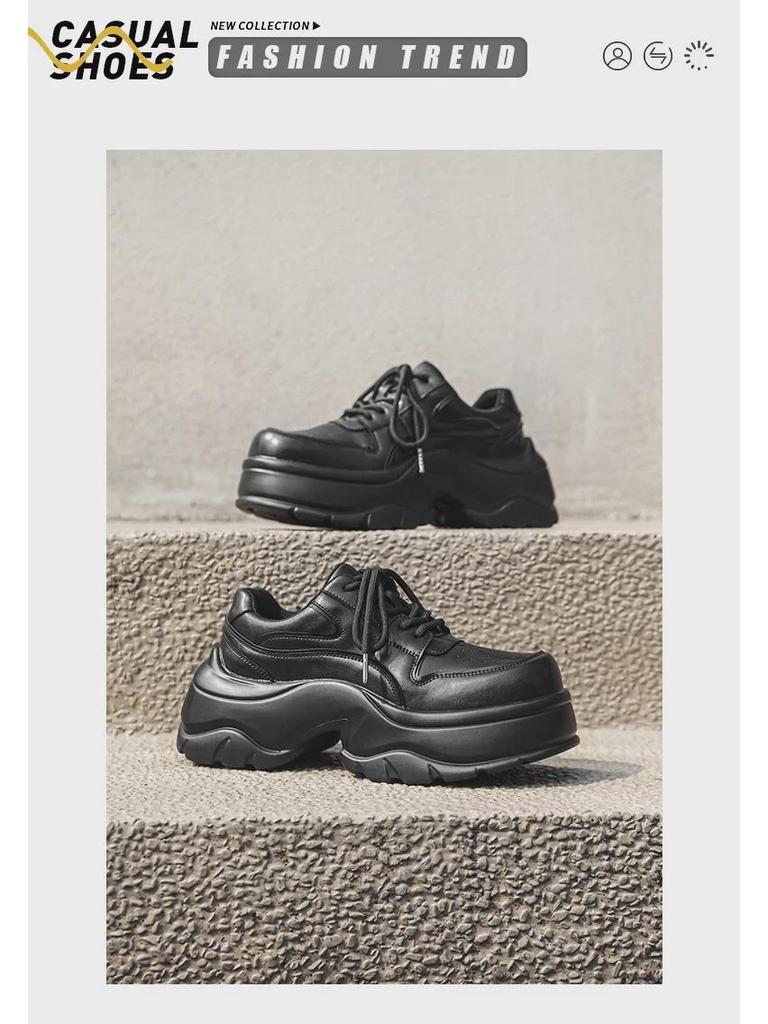 Men's Retro British-Style Derby Shoes with Thick Sole and Square Toe