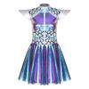 Complete Women‘s Alien Astronaut Halloween Costume S-3XL: Gradient Sequin Mini Dress with Metallic Patchwork & Fly Sleeves