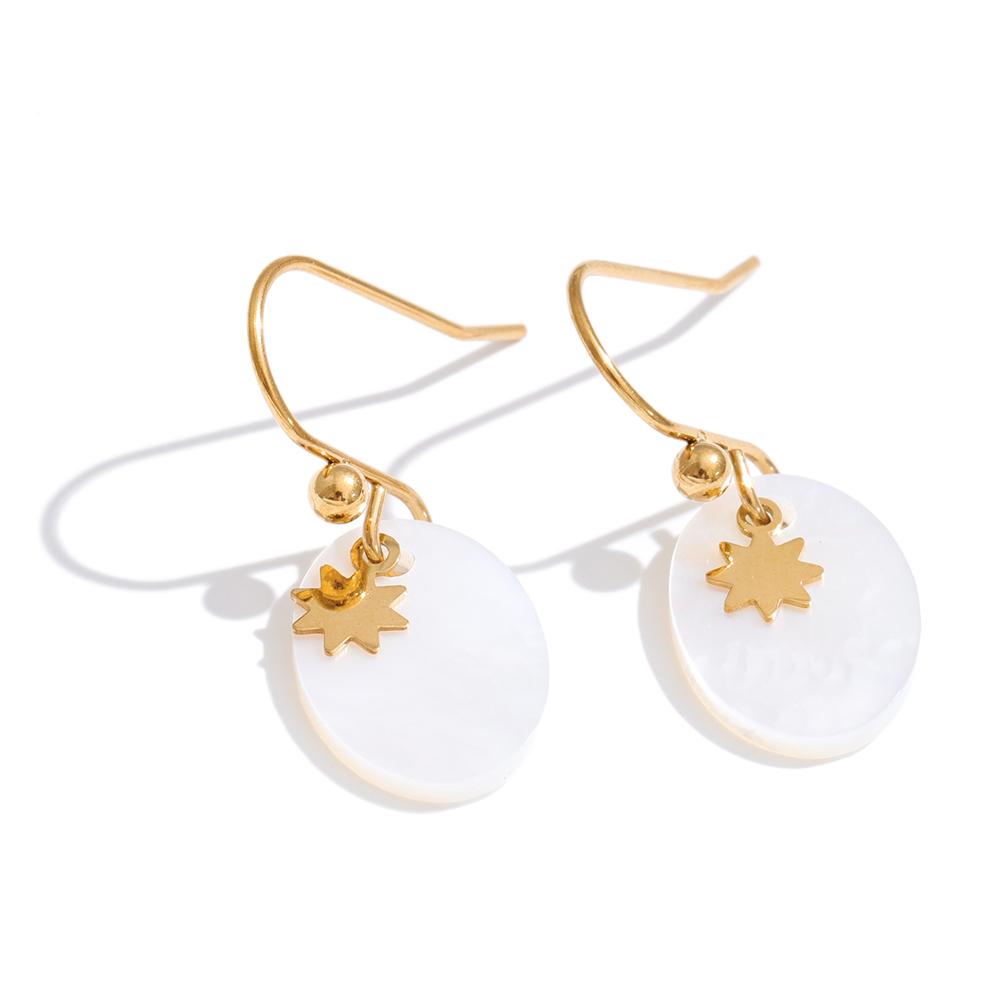 

Yhpup Stainless Steel Natural Stone Oval Drop Earrings for Women Agate Tiger Stone Shell New Arrivals French Charming Jewelry