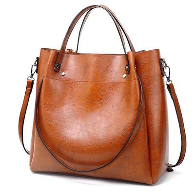 Oily Leather Korean Style Large Handbag and Crossbody Shoulder Bag for Ladies