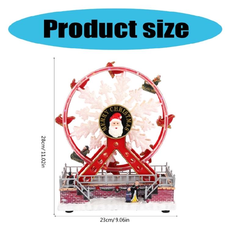 Rotating Christmas Ferris Wheel with LED Lights Musical Holiday Desktop Ornament Tabletop Decoration for Home Office