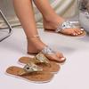 Flip Flops, Women's Shoes, Thick Soled Non Slip Slippers for Outerwear, Beach Shoes, Rhinestone Soft Soled Shoes, Flat Toe Flip Flops